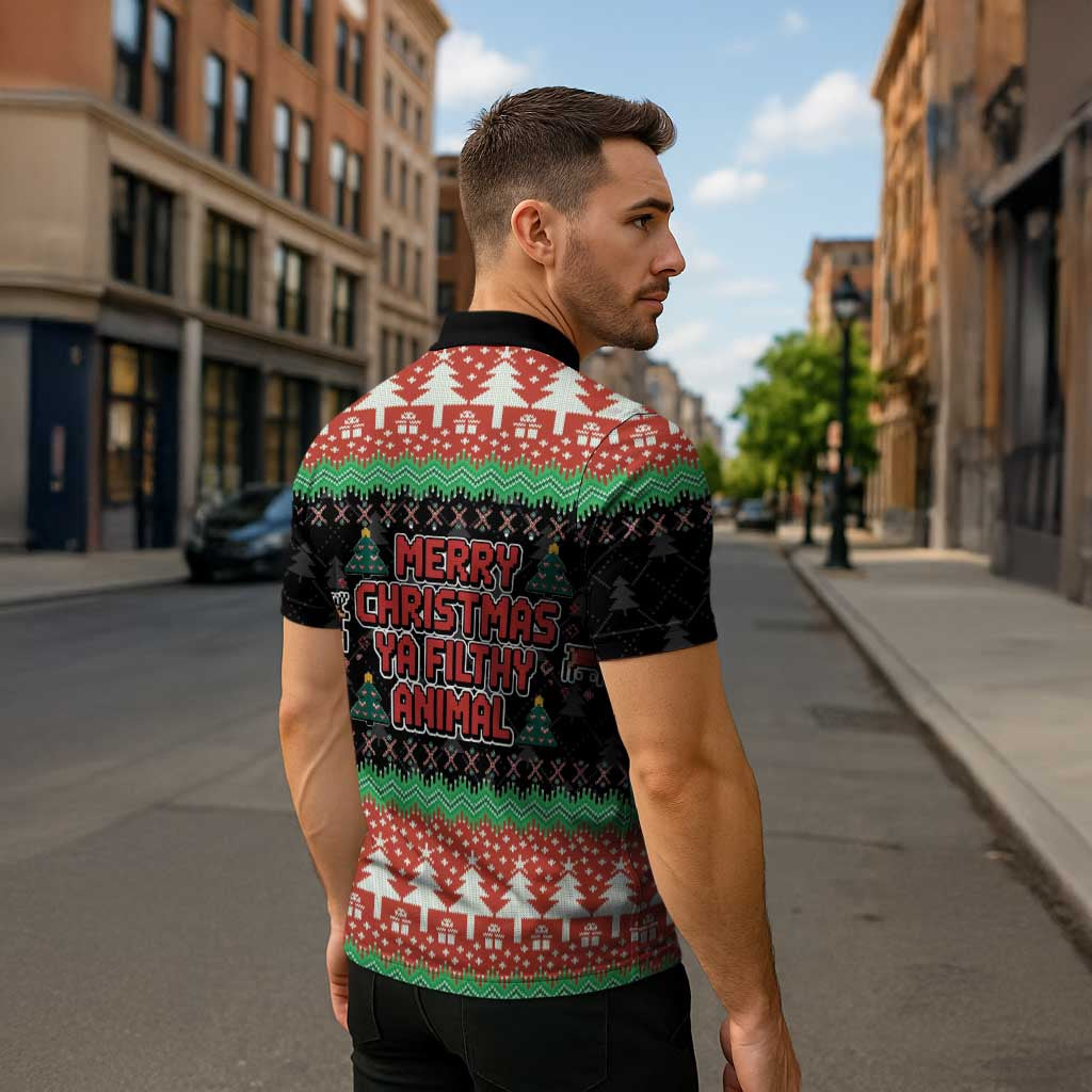 Merry Christmas Ya Filthy Animal Zipper Polo Shirt Retro Christmas Humor - Wonder Print Shop