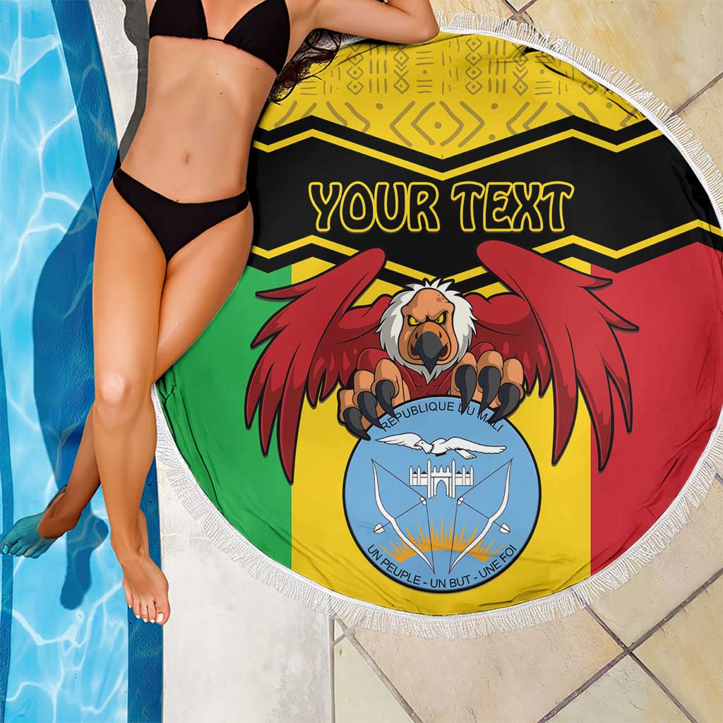Personalised Mali Beach Blanket Vulture With Coat Of Arms Bogolan Pattern