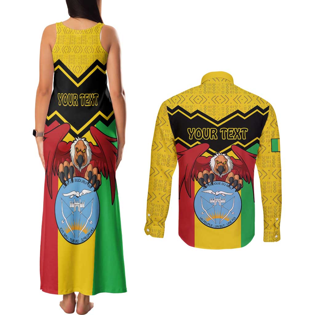 Personalised Mali Couples Matching Tank Maxi Dress and Long Sleeve Button Shirt Vulture With Coat Of Arms Bogolan Pattern