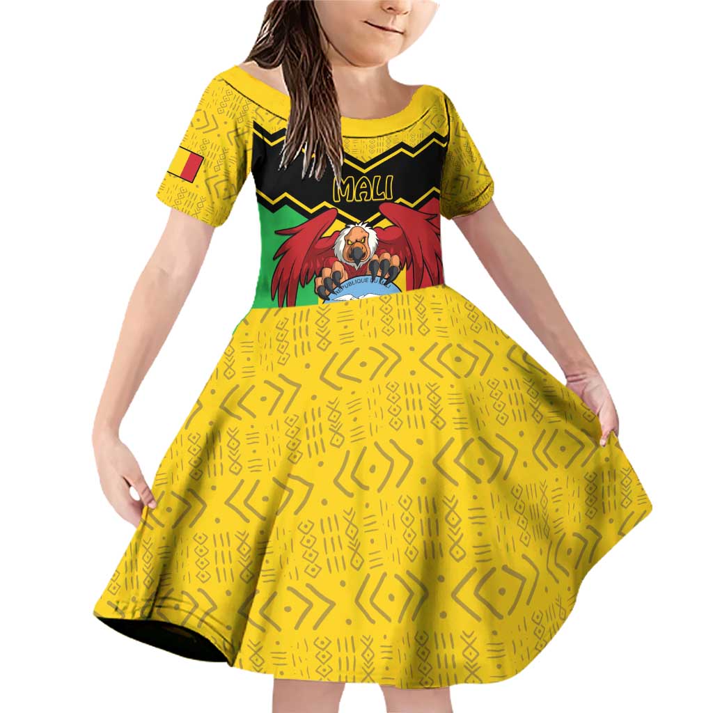 Personalised Mali Family Matching Off Shoulder Short Dress and Hawaiian Shirt Vulture With Coat Of Arms Bogolan Pattern