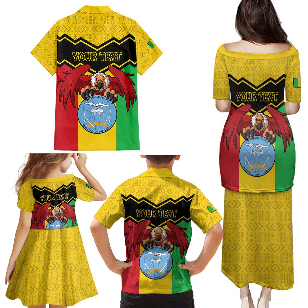 Personalised Mali Family Matching Puletasi and Hawaiian Shirt Vulture With Coat Of Arms Bogolan Pattern