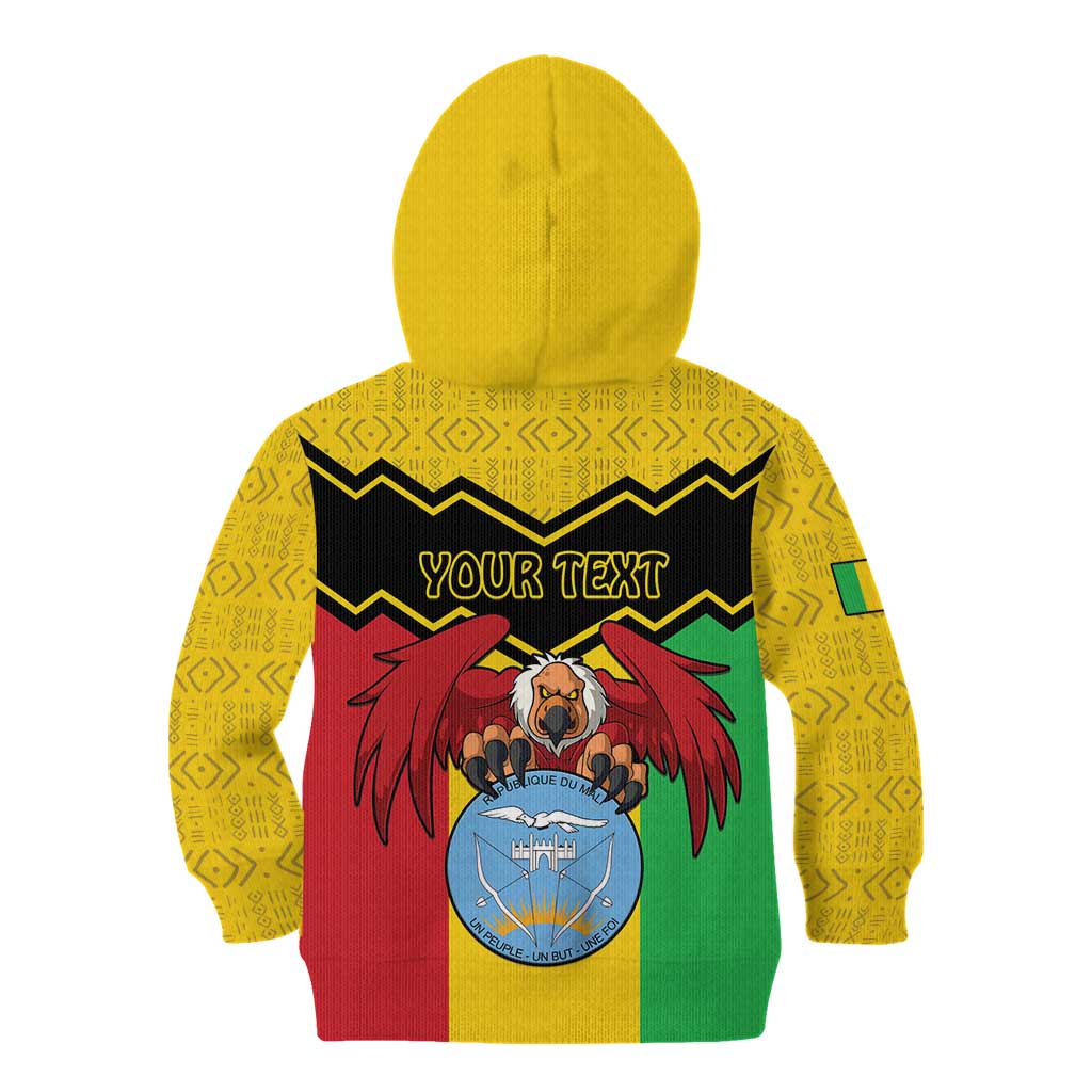 Personalised Mali Kid Hoodie Vulture With Coat Of Arms Bogolan Pattern - Wonder Print Shop