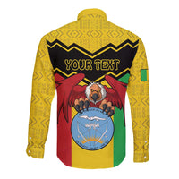 Personalised Mali Long Sleeve Button Shirt Vulture With Coat Of Arms Bogolan Pattern