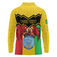 Personalised Mali Long Sleeve Polo Shirt Vulture With Coat Of Arms Bogolan Pattern - Wonder Print Shop