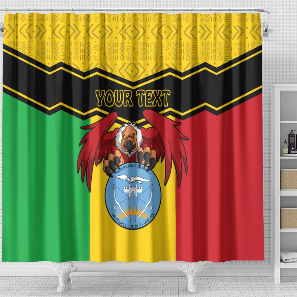 Personalised Mali Shower Curtain Vulture With Coat Of Arms Bogolan Pattern - Wonder Print Shop