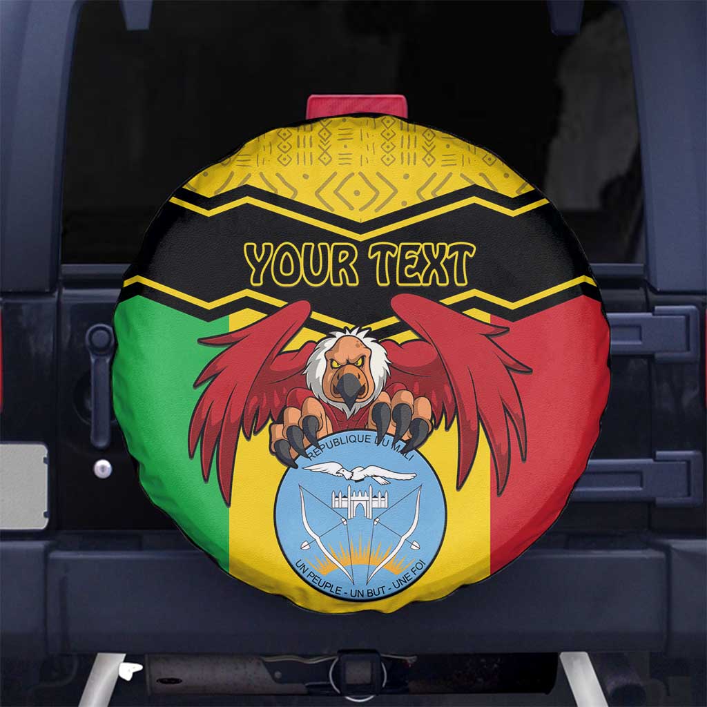 Personalised Mali Spare Tire Cover Vulture With Coat Of Arms Bogolan Pattern - Wonder Print Shop