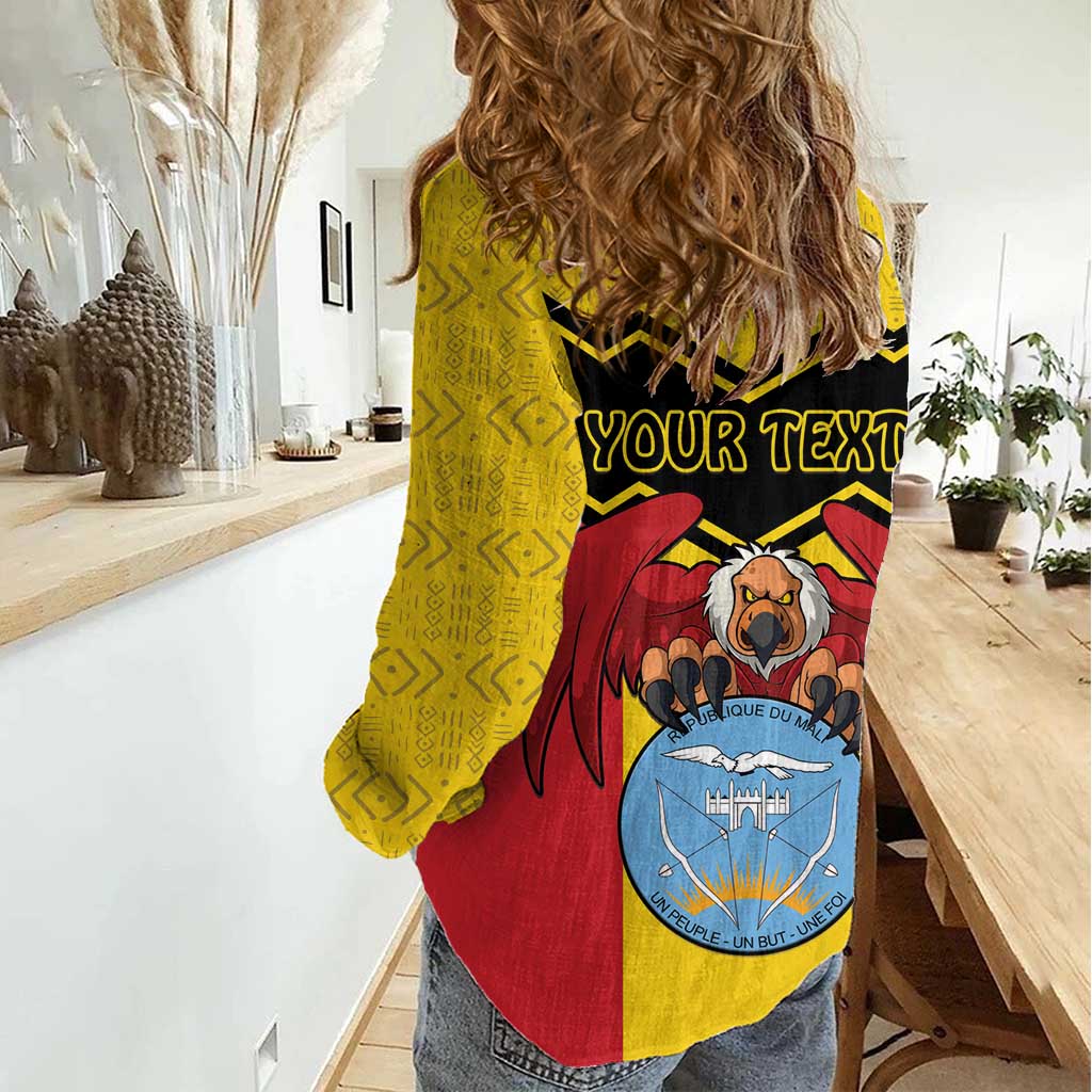 Personalised Mali Women Casual Shirt Vulture With Coat Of Arms Bogolan Pattern - Wonder Print Shop