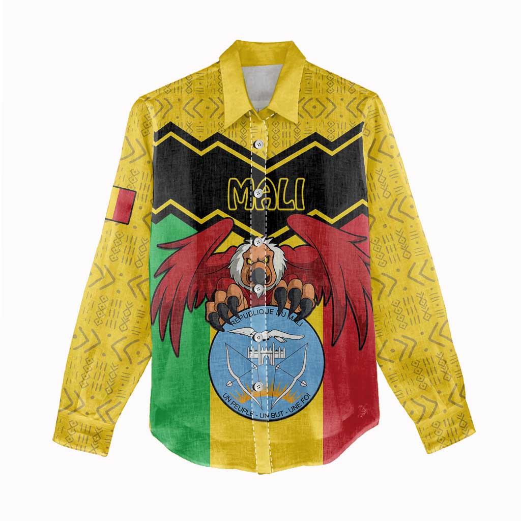 Personalised Mali Women Casual Shirt Vulture With Coat Of Arms Bogolan Pattern - Wonder Print Shop