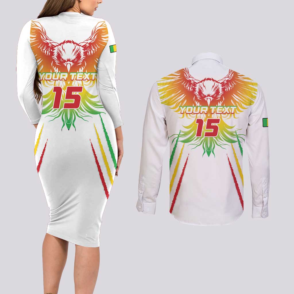Custom Mali Football Couples Matching Long Sleeve Bodycon Dress and Long Sleeve Button Shirt Go Les Aigles White Color
