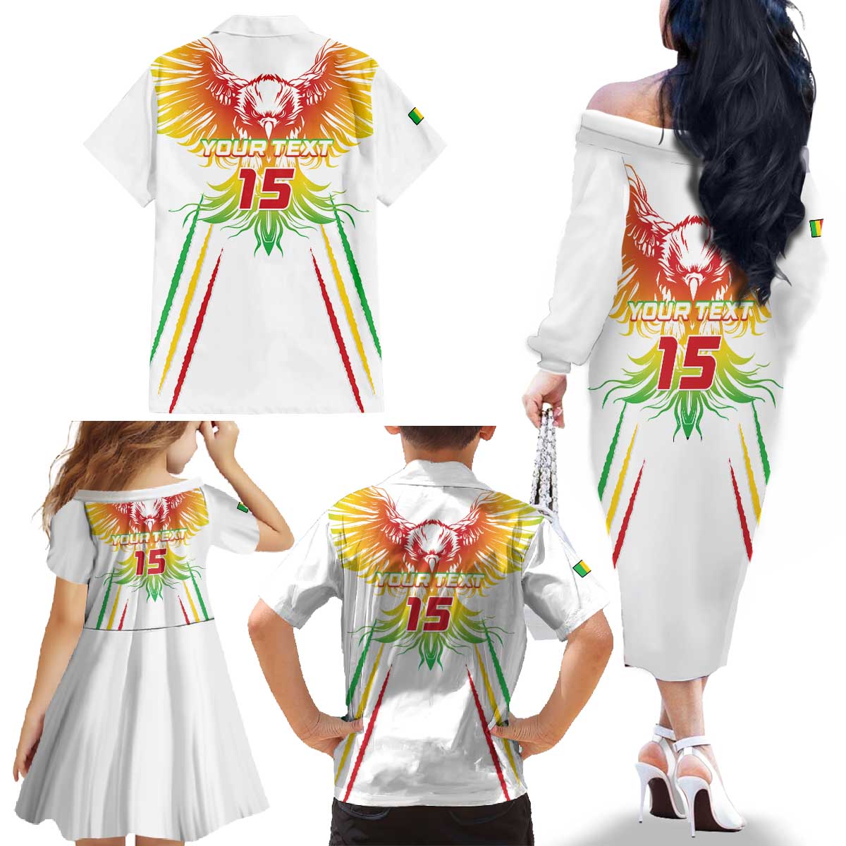 Custom Mali Football Family Matching Off The Shoulder Long Sleeve Dress and Hawaiian Shirt Go Les Aigles White Color