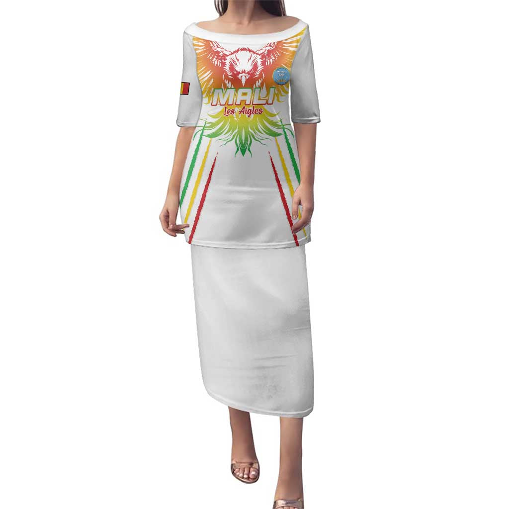 Custom Mali Football Family Matching Puletasi and Hawaiian Shirt Go Les Aigles White Color
