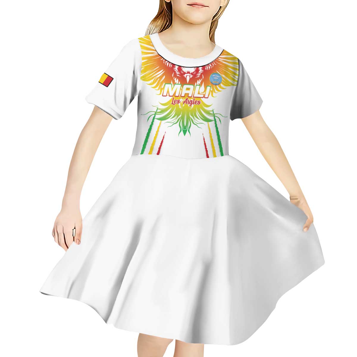 Custom Mali Football Kid Short Sleeve Dress Go Les Aigles White Color - Wonder Print Shop