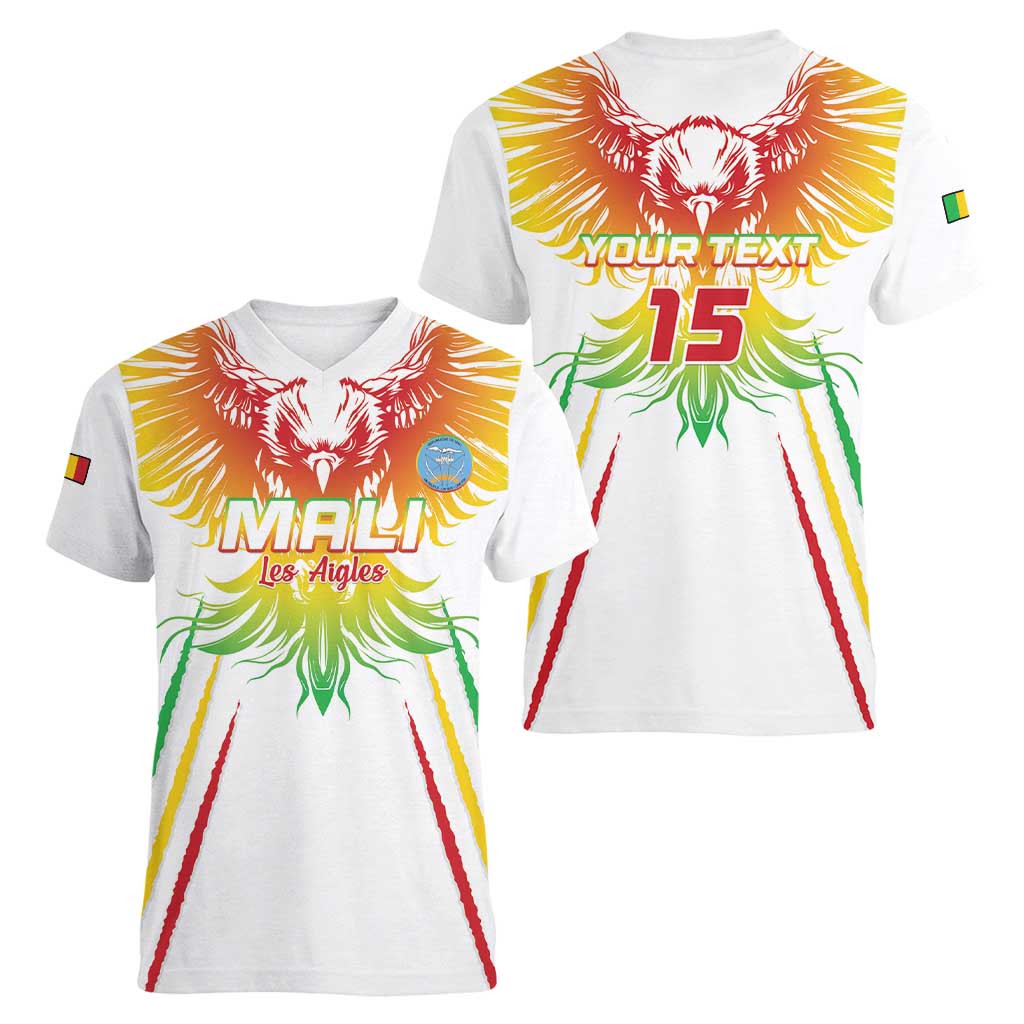 Custom Mali Football Women V-Neck T-Shirt Go Les Aigles White Color - Wonder Print Shop