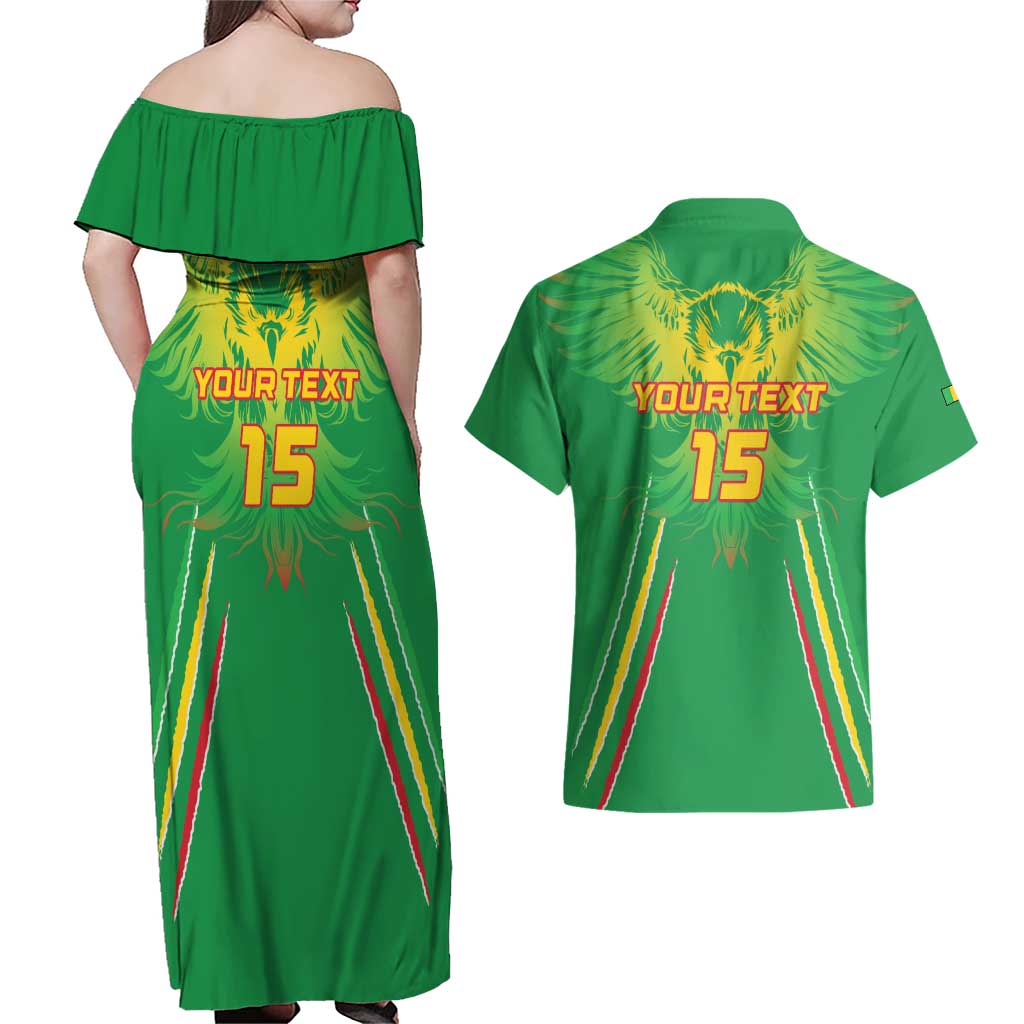 Custom Mali Football Couples Matching Off Shoulder Maxi Dress and Hawaiian Shirt Go Les Aigles Green Color