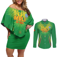 Custom Mali Football Couples Matching Off Shoulder Short Dress and Long Sleeve Button Shirt Go Les Aigles Green Color