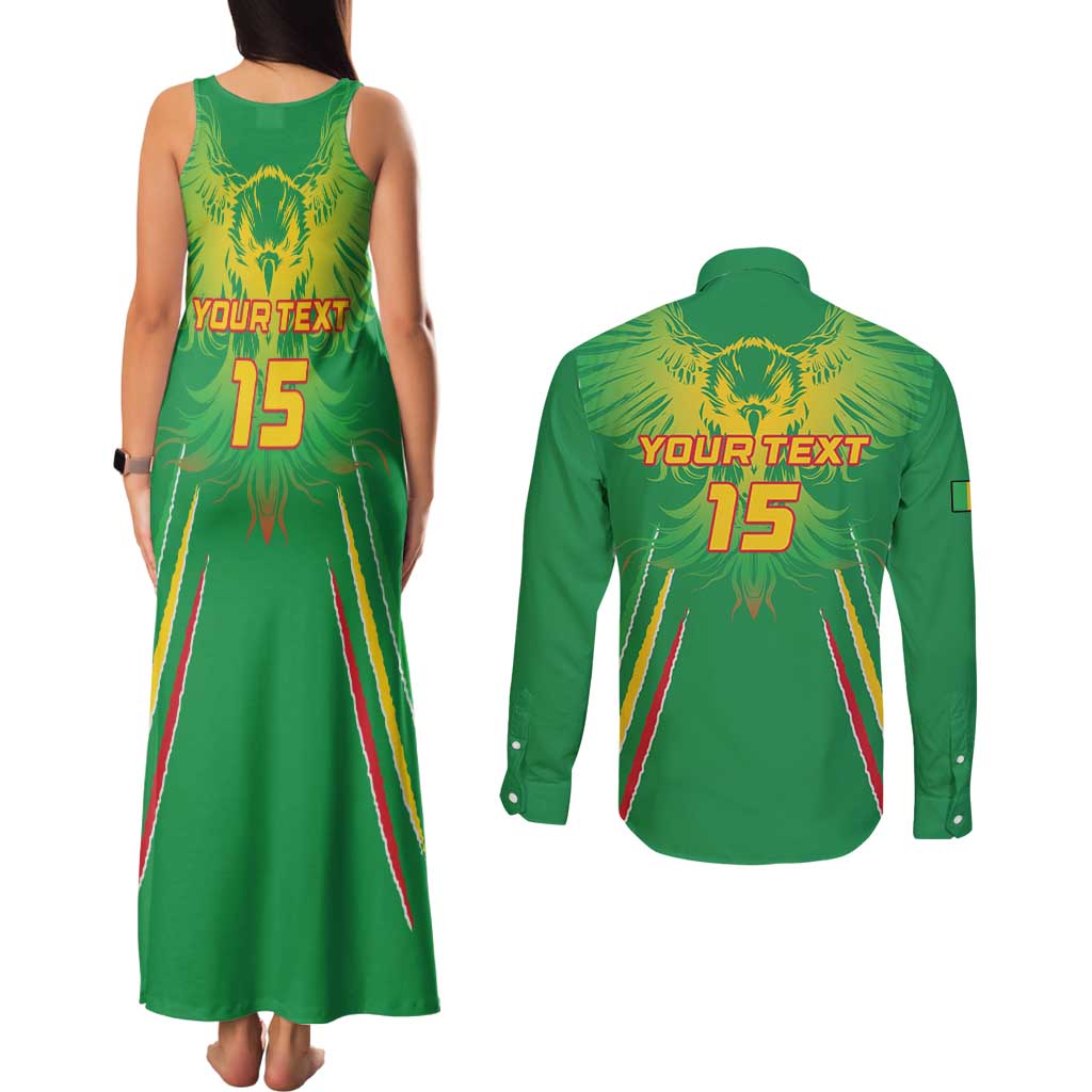 Custom Mali Football Couples Matching Tank Maxi Dress and Long Sleeve Button Shirt Go Les Aigles Green Color