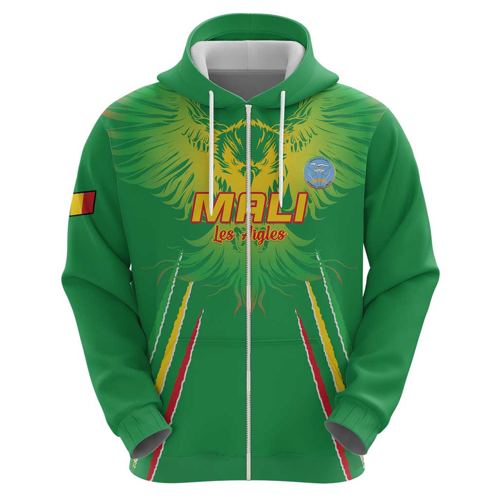 Custom Mali Football Zip Hoodie Go Les Aigles Green Color - Wonder Print Shop