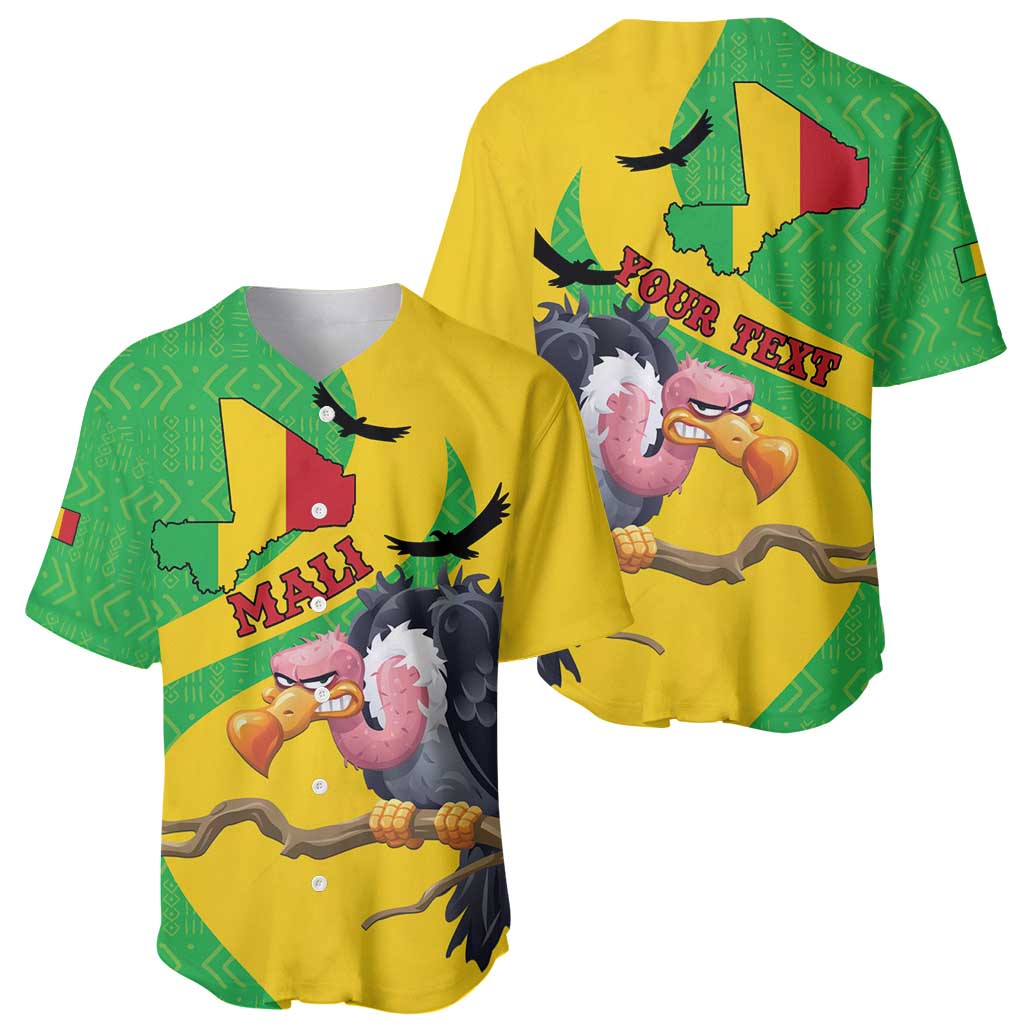 Personalised Mali Baseball Jersey Vulture With Flag Map Bogolan Pattern
