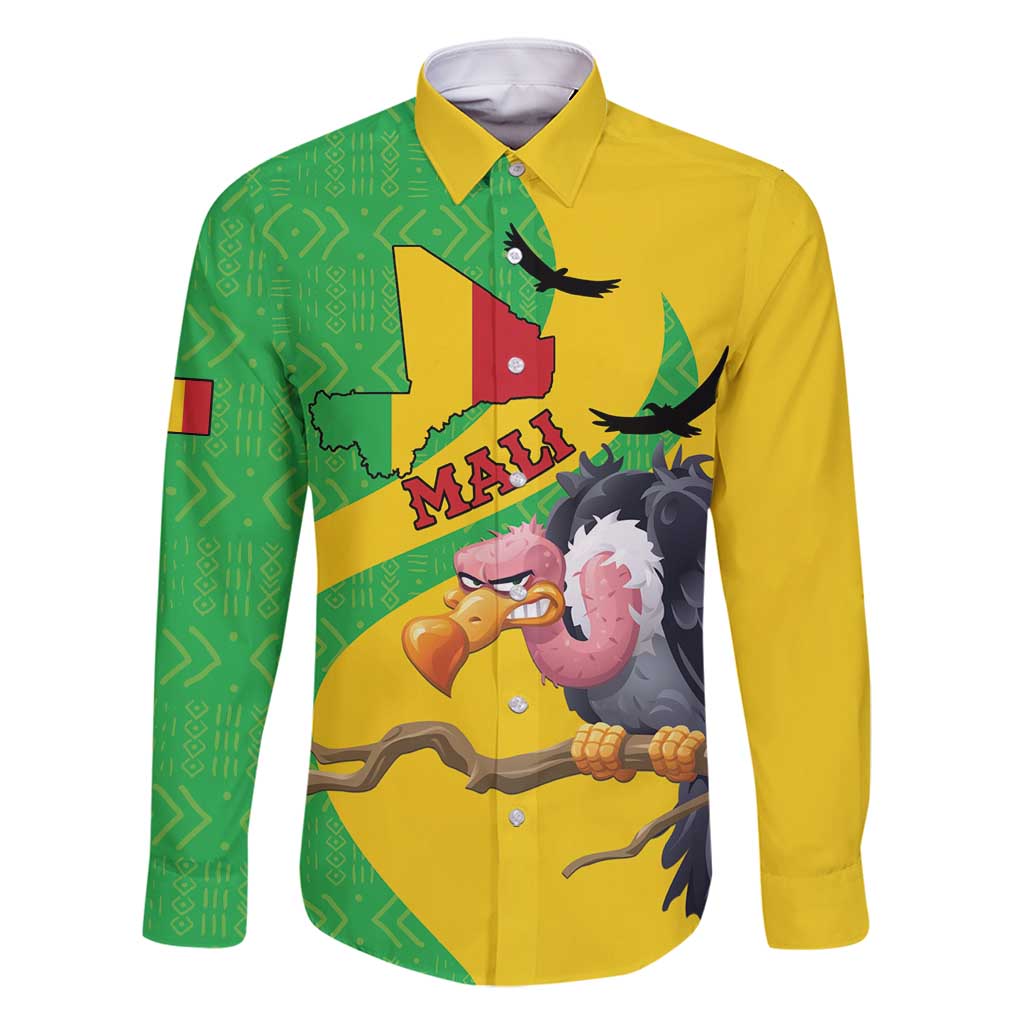 Personalised Mali Family Matching Long Sleeve Bodycon Dress and Hawaiian Shirt Vulture With Flag Map Bogolan Pattern