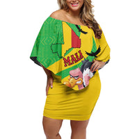 Personalised Mali Family Matching Off Shoulder Short Dress and Hawaiian Shirt Vulture With Flag Map Bogolan Pattern