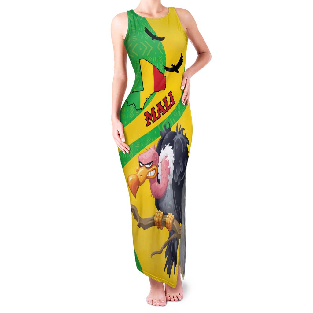 Personalised Mali Family Matching Tank Maxi Dress and Hawaiian Shirt Vulture With Flag Map Bogolan Pattern - Wonder Print Shop