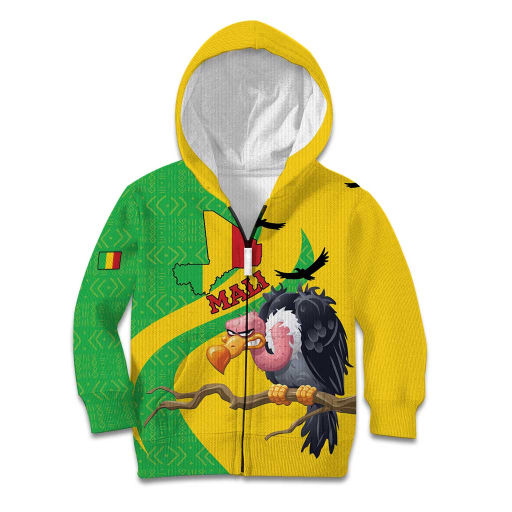 Personalised Mali Kid Hoodie Vulture With Flag Map Bogolan Pattern - Wonder Print Shop