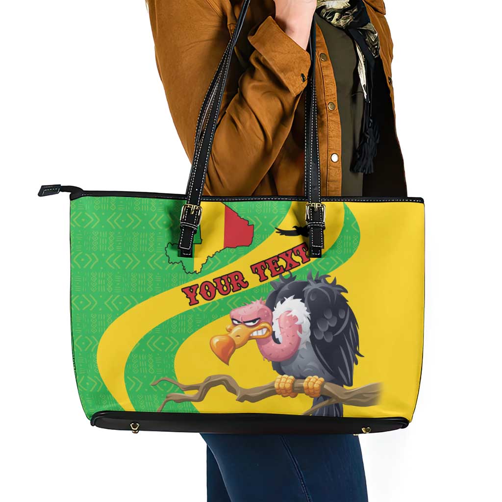 Personalised Mali Leather Tote Bag Vulture With Flag Map Bogolan Pattern