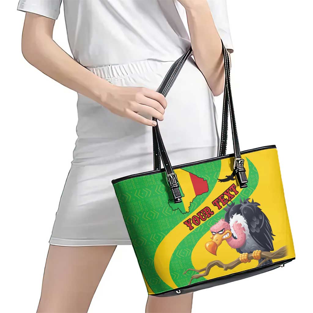 Personalised Mali Leather Tote Bag Vulture With Flag Map Bogolan Pattern