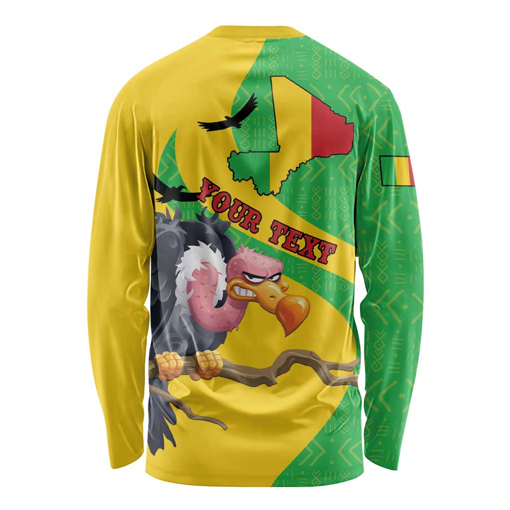 Personalised Mali Long Sleeve Shirt Vulture With Flag Map Bogolan Pattern - Wonder Print Shop