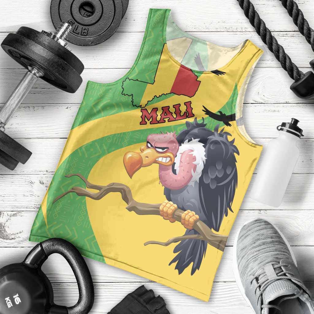 Personalised Mali Men Tank Top Vulture With Flag Map Bogolan Pattern - Wonder Print Shop