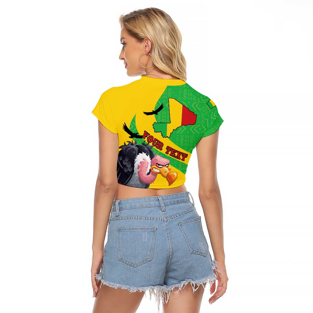 Personalised Mali Raglan Cropped T Shirt Vulture With Flag Map Bogolan Pattern - Wonder Print Shop