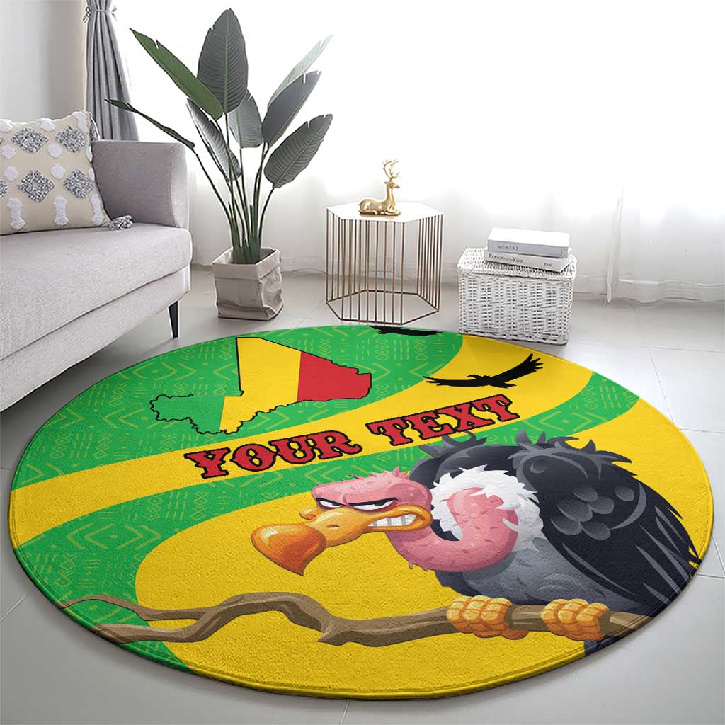 Personalised Mali Round Carpet Vulture With Flag Map Bogolan Pattern - Wonder Print Shop