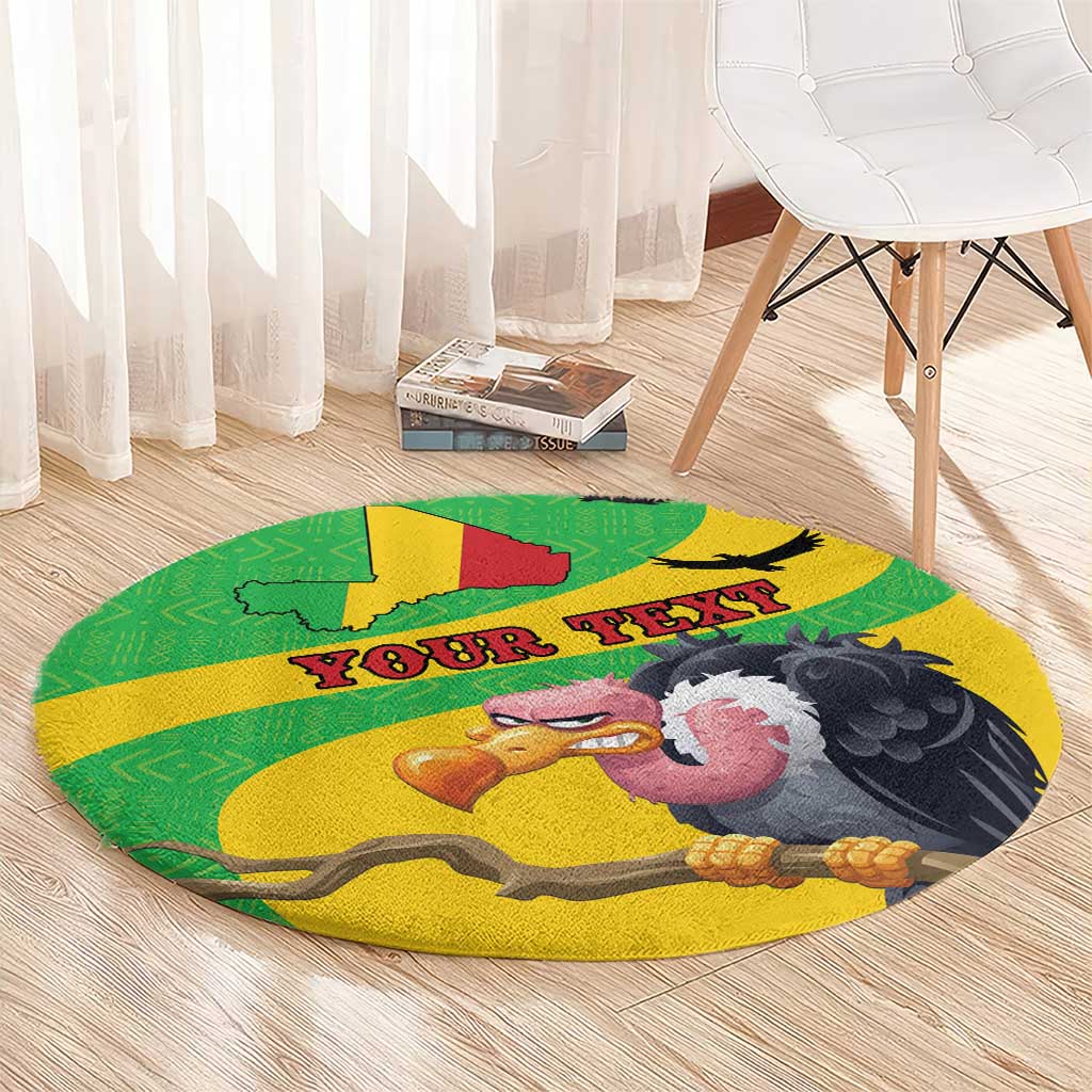 Personalised Mali Round Carpet Vulture With Flag Map Bogolan Pattern - Wonder Print Shop