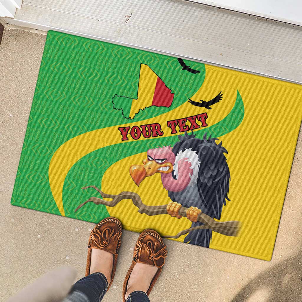 Personalised Mali Rubber Doormat Vulture With Flag Map Bogolan Pattern - Wonder Print Shop