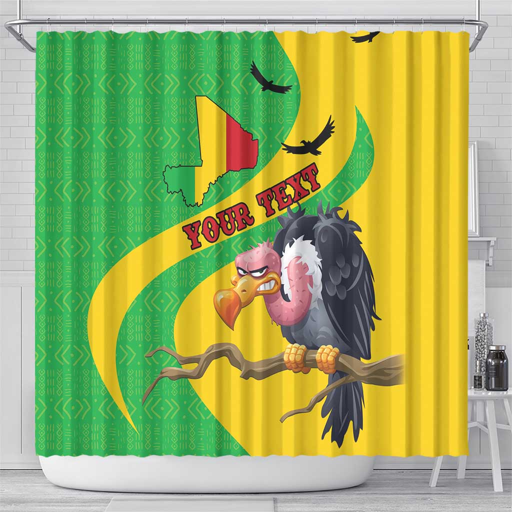 Personalised Mali Shower Curtain Vulture With Flag Map Bogolan Pattern - Wonder Print Shop