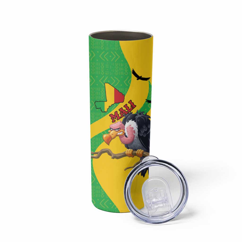 Personalised Mali Skinny Tumbler Vulture With Flag Map Bogolan Pattern - Wonder Print Shop
