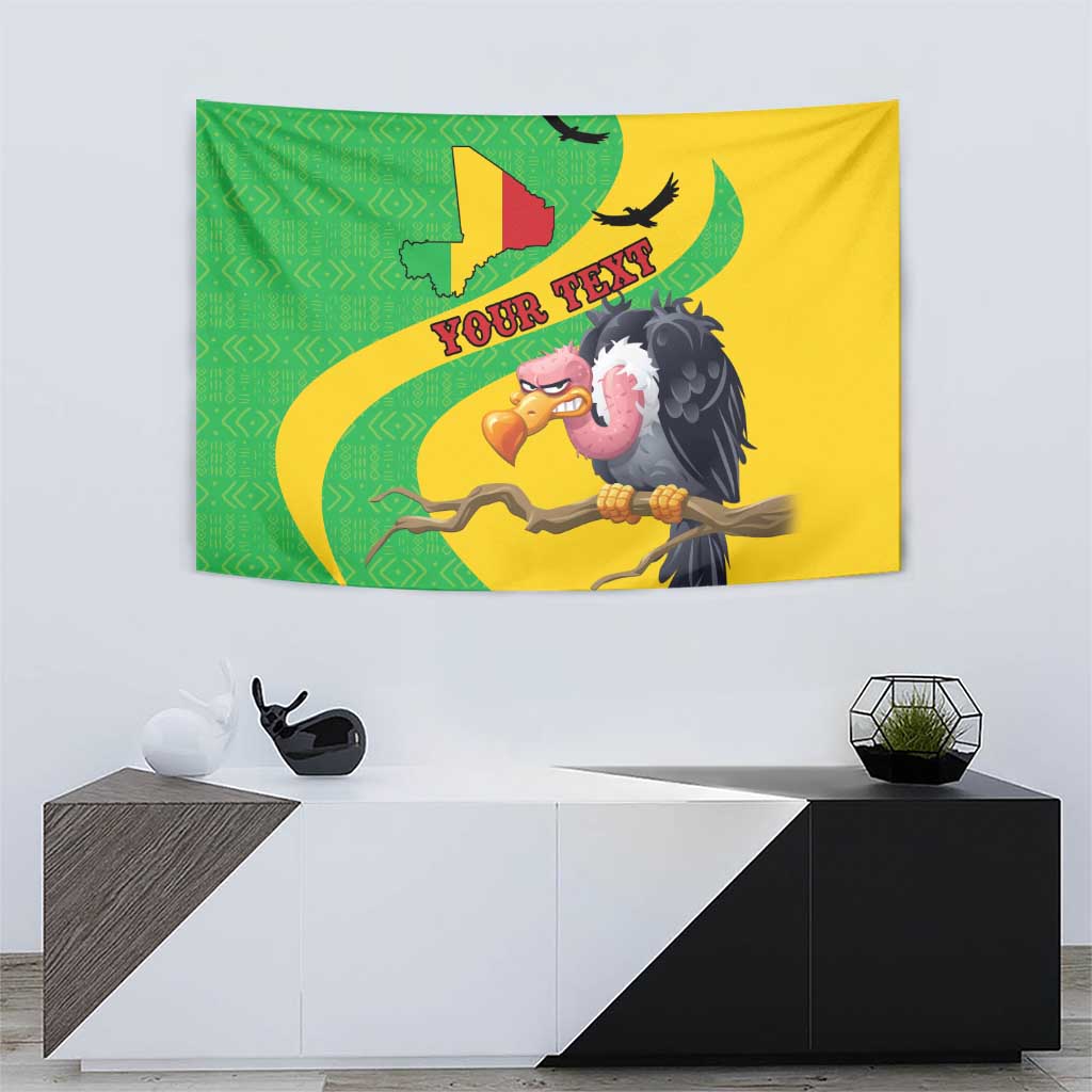 Personalised Mali Tapestry Vulture With Flag Map Bogolan Pattern - Wonder Print Shop