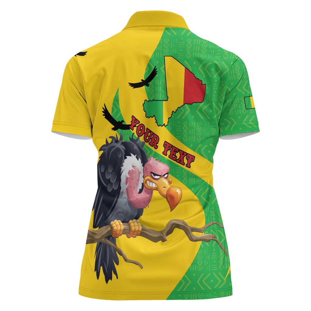 Personalised Mali Women Polo Shirt Vulture With Flag Map Bogolan Pattern - Wonder Print Shop