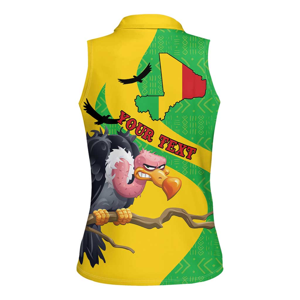 Personalised Mali Women Sleeveless Polo Shirt Vulture With Flag Map Bogolan Pattern - Wonder Print Shop