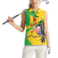 Personalised Mali Women Sleeveless Polo Shirt Vulture With Flag Map Bogolan Pattern - Wonder Print Shop