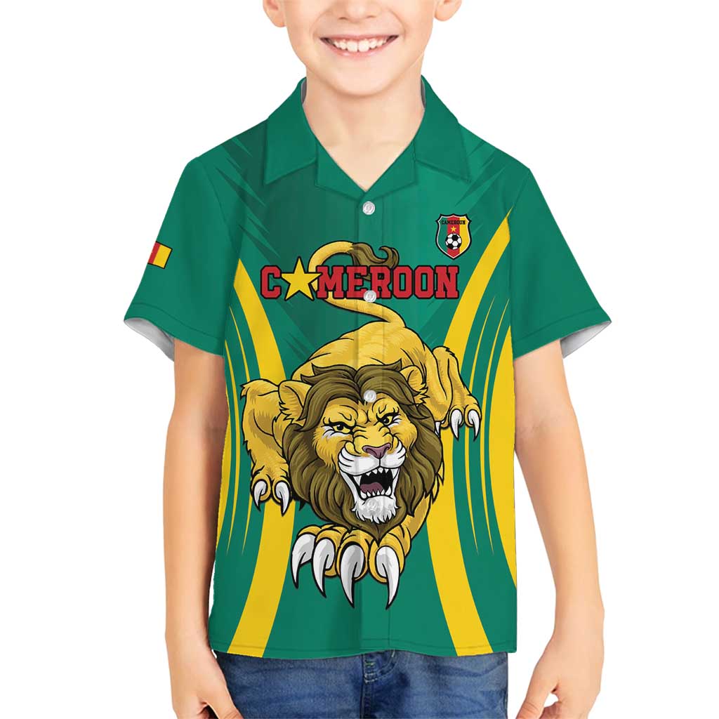 Custom Cameroon Football Family Matching Off Shoulder Maxi Dress and Hawaiian Shirt Go Indomitable Lions