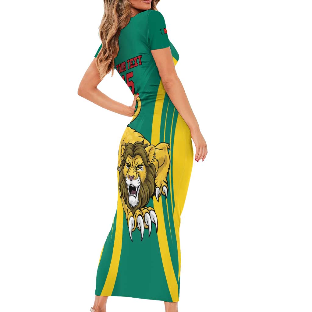 Custom Cameroon Football Family Matching Short Sleeve Bodycon Dress and Hawaiian Shirt Go Indomitable Lions