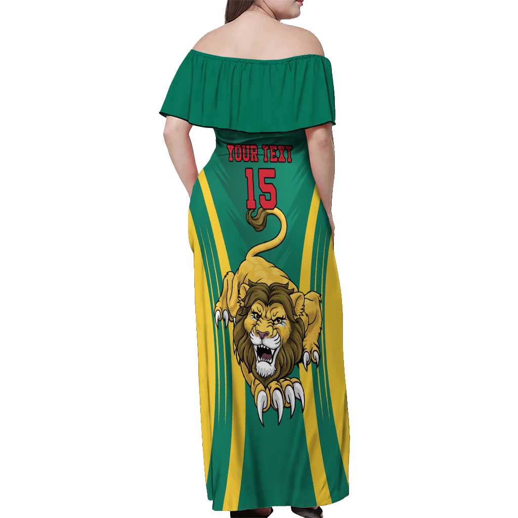 Custom Cameroon Football Off Shoulder Maxi Dress Go Indomitable Lions - Wonder Print Shop
