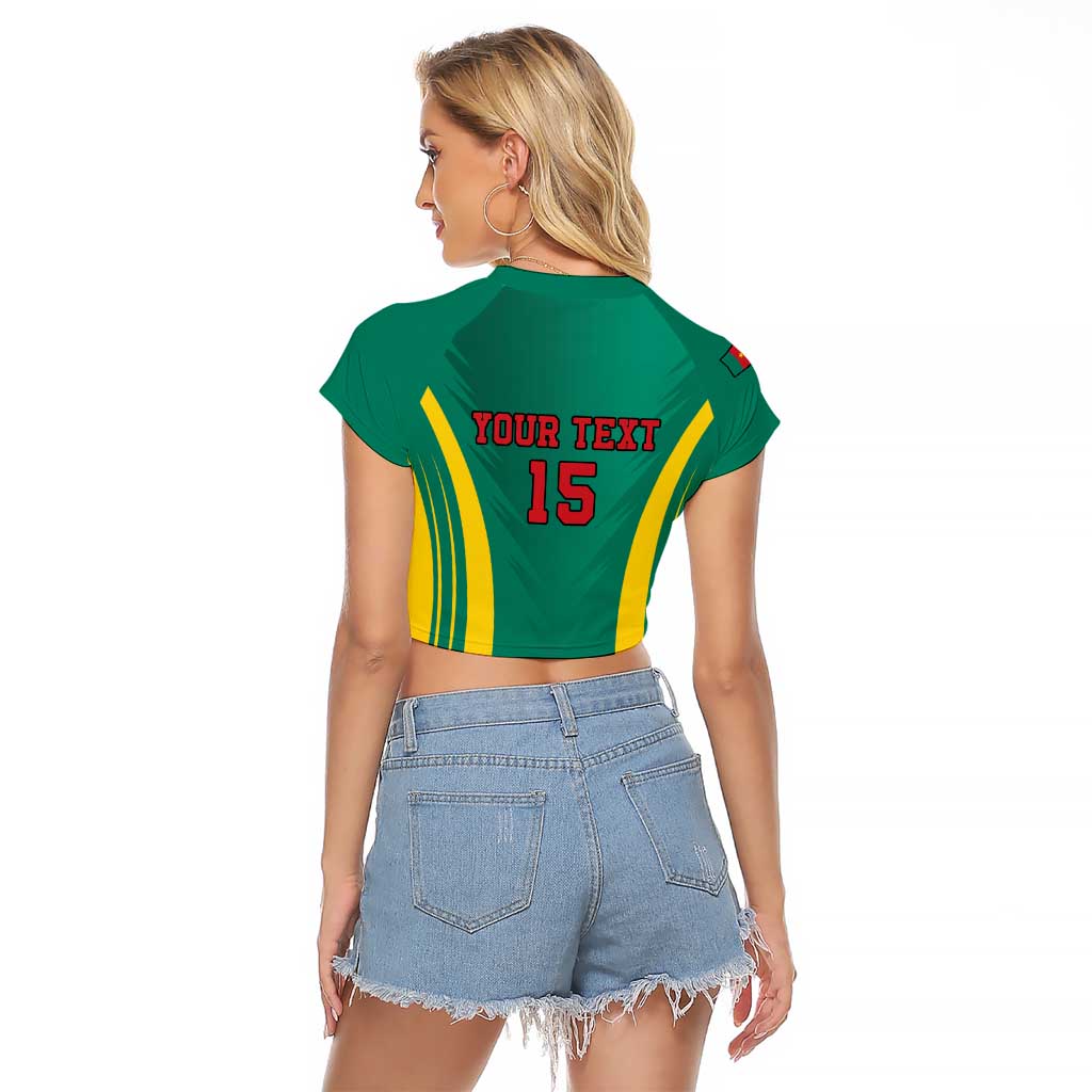 Custom Cameroon Football Raglan Cropped T Shirt Go Indomitable Lions - Wonder Print Shop