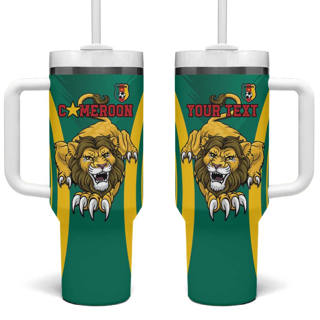 Custom Cameroon Football Tumbler With Handle Go Indomitable Lions - Wonder Print Shop