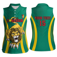 Custom Cameroon Football Women Sleeveless Polo Shirt Go Indomitable Lions - Wonder Print Shop