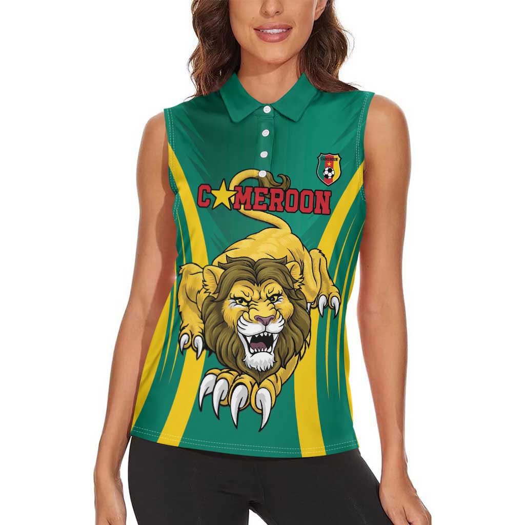 Custom Cameroon Football Women Sleeveless Polo Shirt Go Indomitable Lions - Wonder Print Shop
