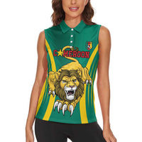 Custom Cameroon Football Women Sleeveless Polo Shirt Go Indomitable Lions - Wonder Print Shop