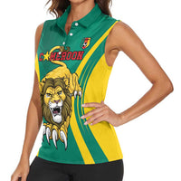 Custom Cameroon Football Women Sleeveless Polo Shirt Go Indomitable Lions - Wonder Print Shop