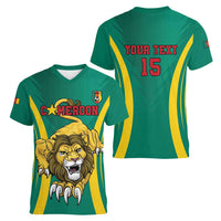 Custom Cameroon Football Women V-Neck T-Shirt Go Indomitable Lions - Wonder Print Shop